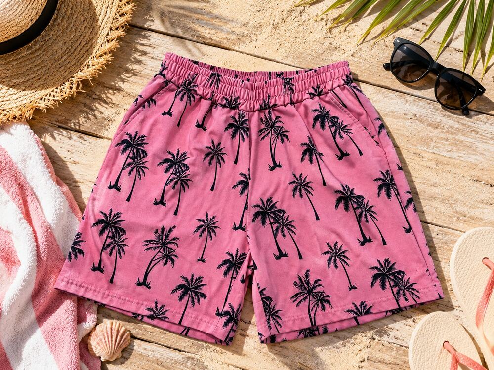 MANFINITY Men’s Size M Pink Palm Tree Shorts Tropical Beach Vacation Casual